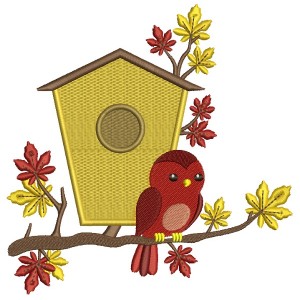 Bird House and a Bird Fall Filled Machine Embroidery Design Digitized Pattern